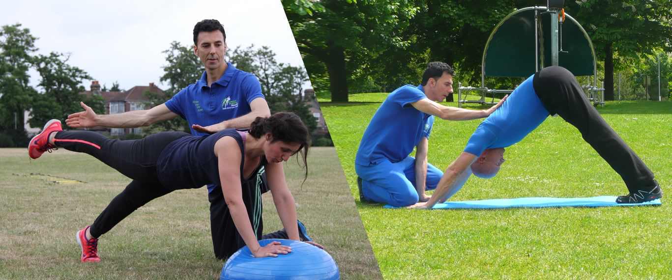 Jazz Alessi in training with two of his clients.